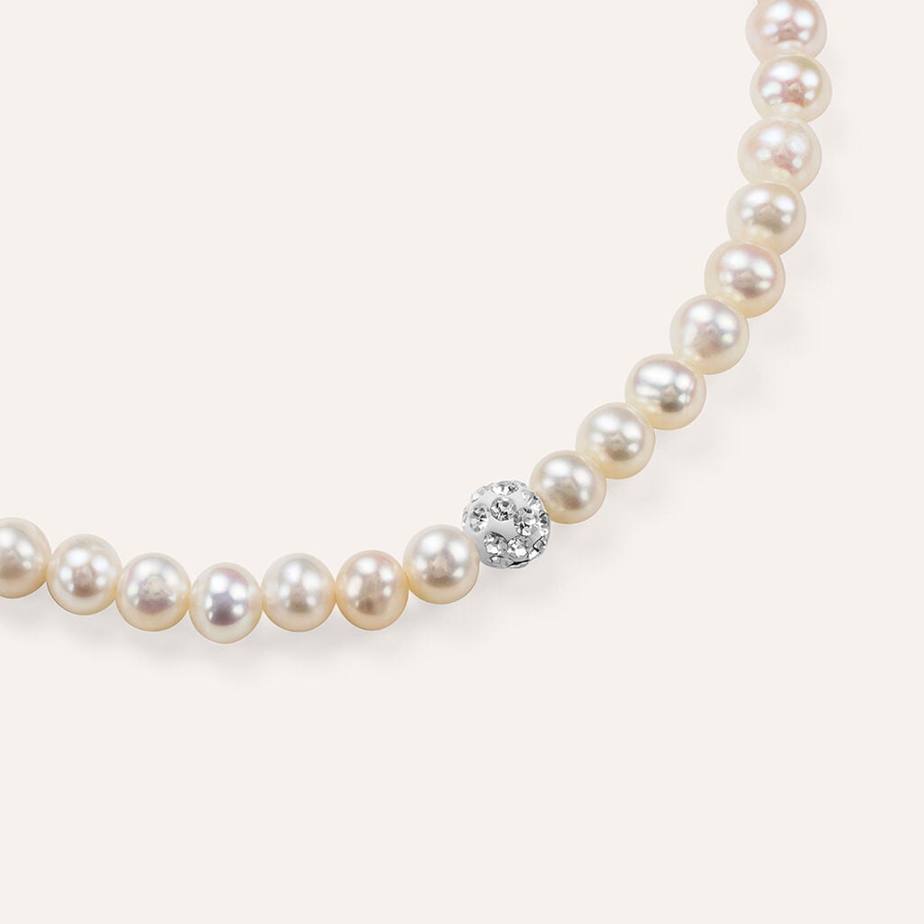 Bracciale Stroili Gabrielle Filo Di Perle Centrale Sferetta Cristalli Chiusura Oro Bianco 9 Kt