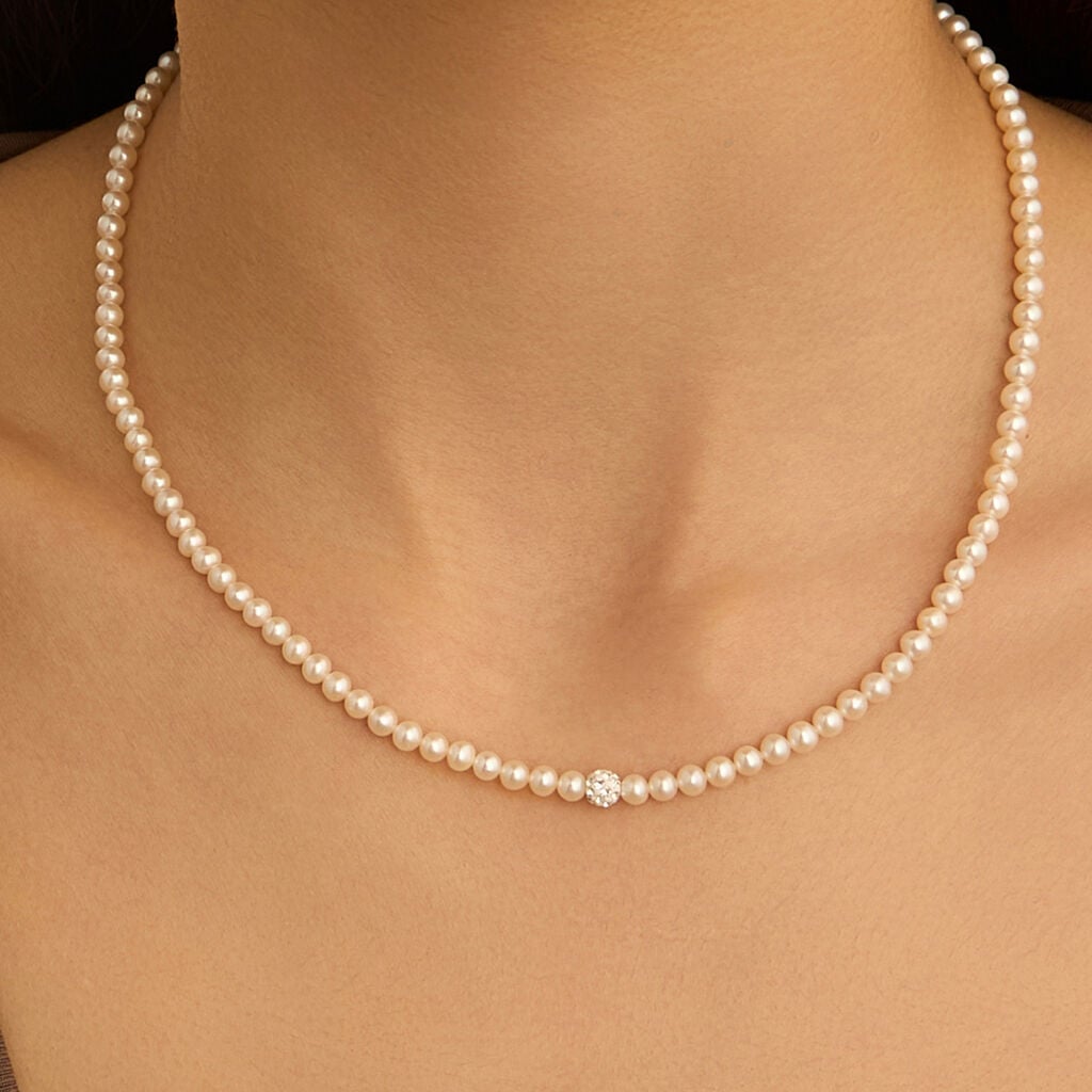 Collana Stroili Gabrielle Centrale Sferetta Cristalli Oro Bianco 9 Kt