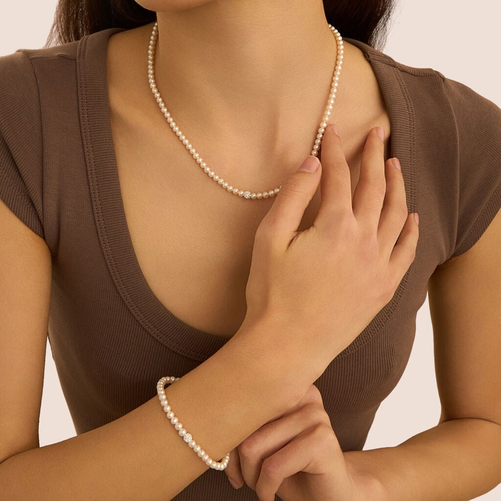 Collana Stroili Gabrielle Centrale Sferetta Cristalli Oro Bianco 9 Kt