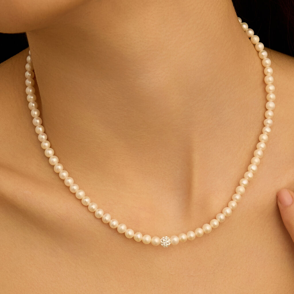 Collana Stroili Gabrielle Filo Di Perle Sferetta Centrale Cristalli