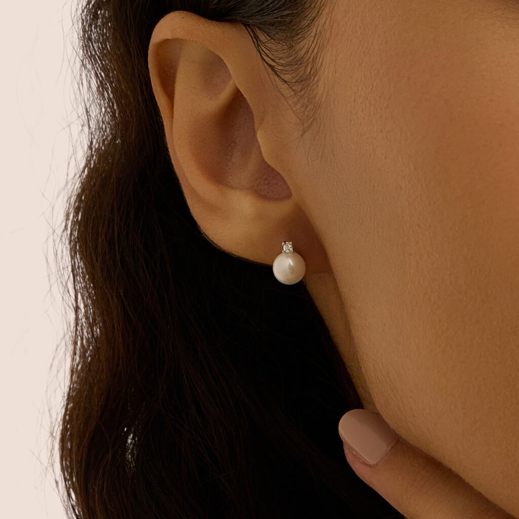 Orecchini a Lobo Stroili Gabrielle Oro Bianco Perle e Cubic Zirconia
