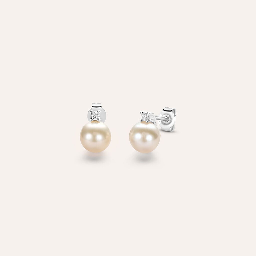 Orecchini a Lobo Stroili Gabrielle Perla e Cubic Zirconia Oro Bianco 9 Kt
