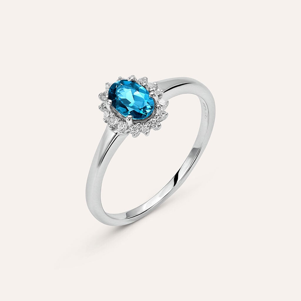 Anello Stroili Amelie Oro Bianco 9 Kt Kate Cubic Zirconia Blu Contornato - Misura 14