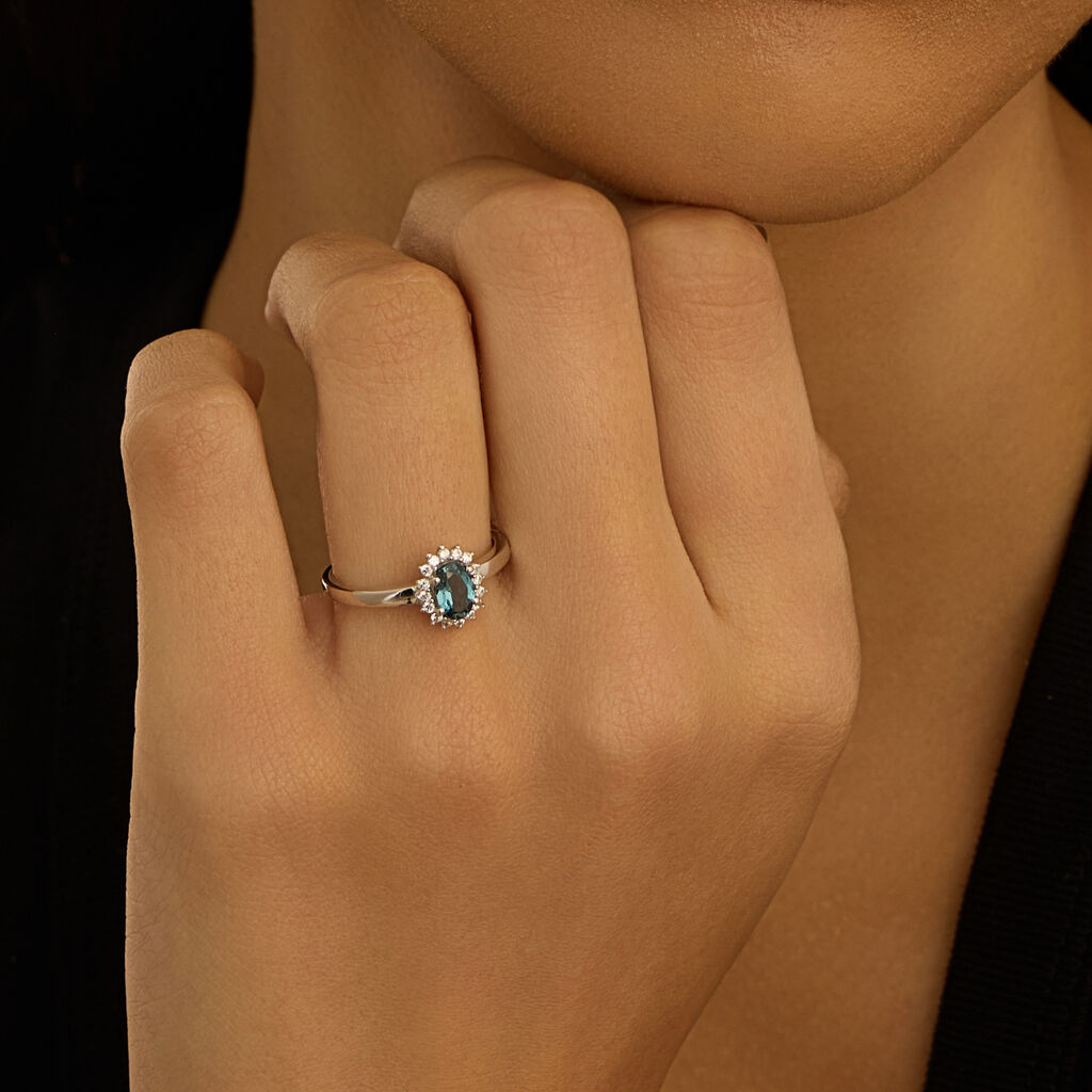 Anello Stroili Amelie Oro Bianco 9 Kt Kate Cubic Zirconia Blu Contornato - Misura 14