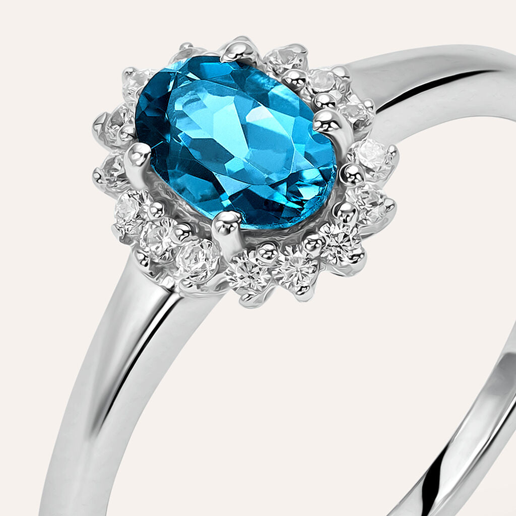 Anello Stroili Amelie Oro Bianco 9 Kt Kate Cubic Zirconia Blu Contornato - Misura 14