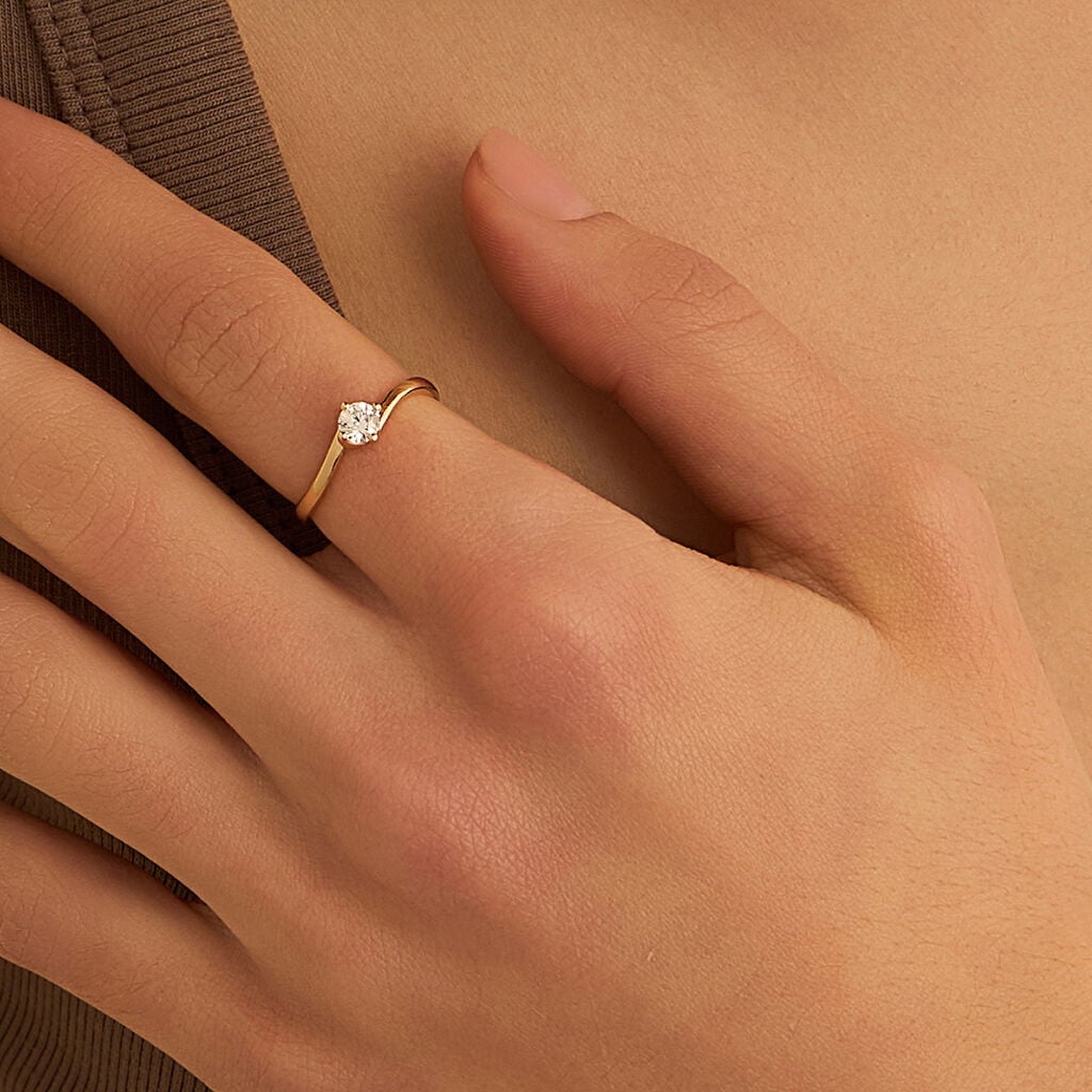 Anello Stroili Claire Solitario Oro Giallo 9 Kt Cubic Zirconia - Misura 12