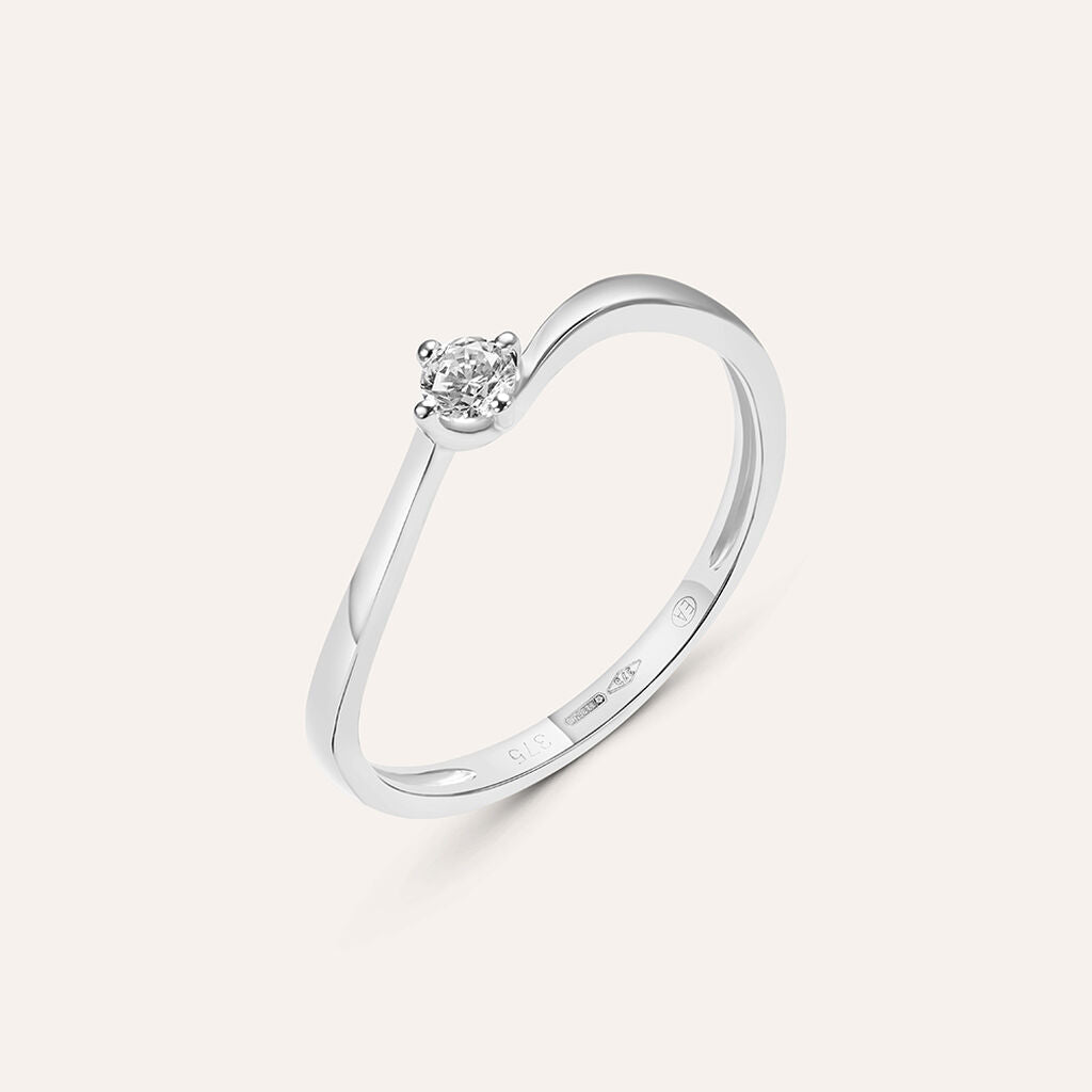Anello Solitario Stroili Claire Oro Bianco 9 Kt Cubic Zirconia - Misura 14