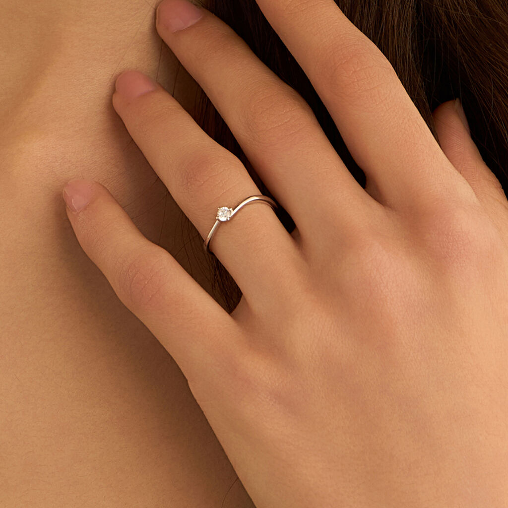 Anello Solitario Stroili Claire Oro Bianco 9 Kt Cubic Zirconia - Misura 14