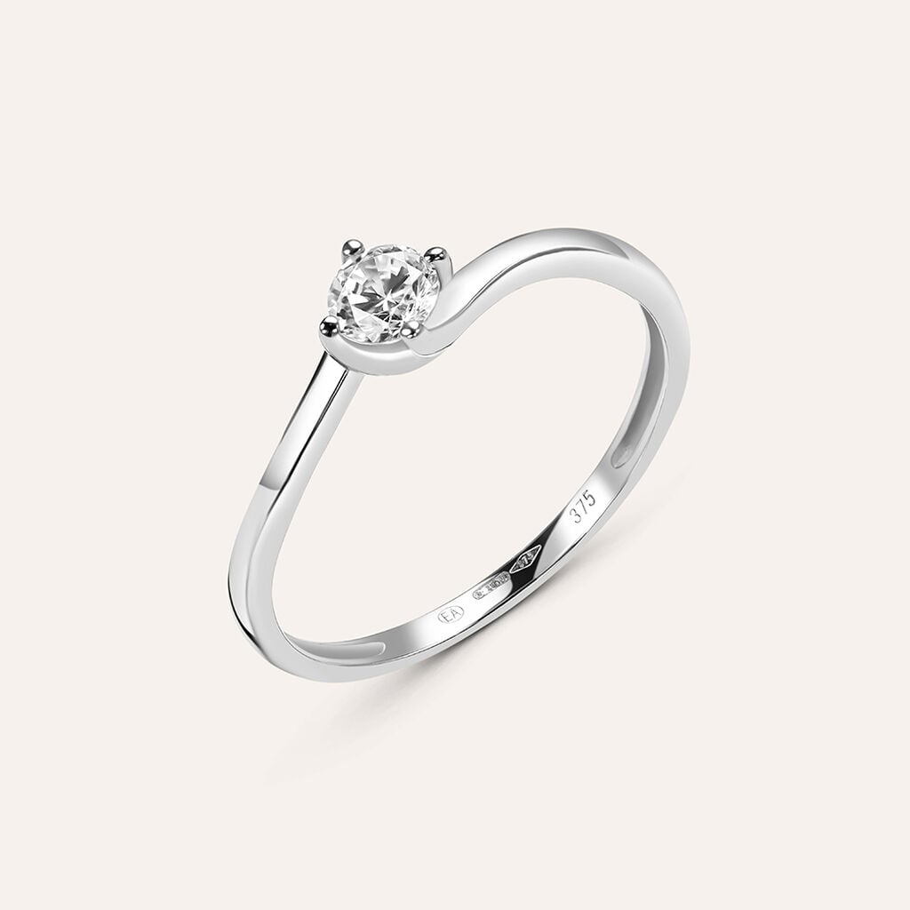 Anello Stroili Claire Solitario Oro Bianco 9 Kt.con Zircone - Misura 12