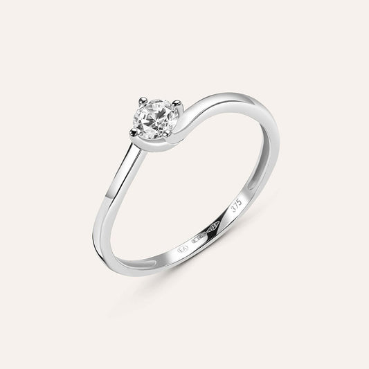 Anello Stroili Claire Solitario Oro Bianco 9 Kt.con Zircone - Misura 12