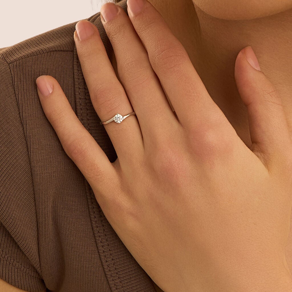 Anello Stroili Claire Solitario Oro Bianco 9 Kt.con Zircone - Misura 12