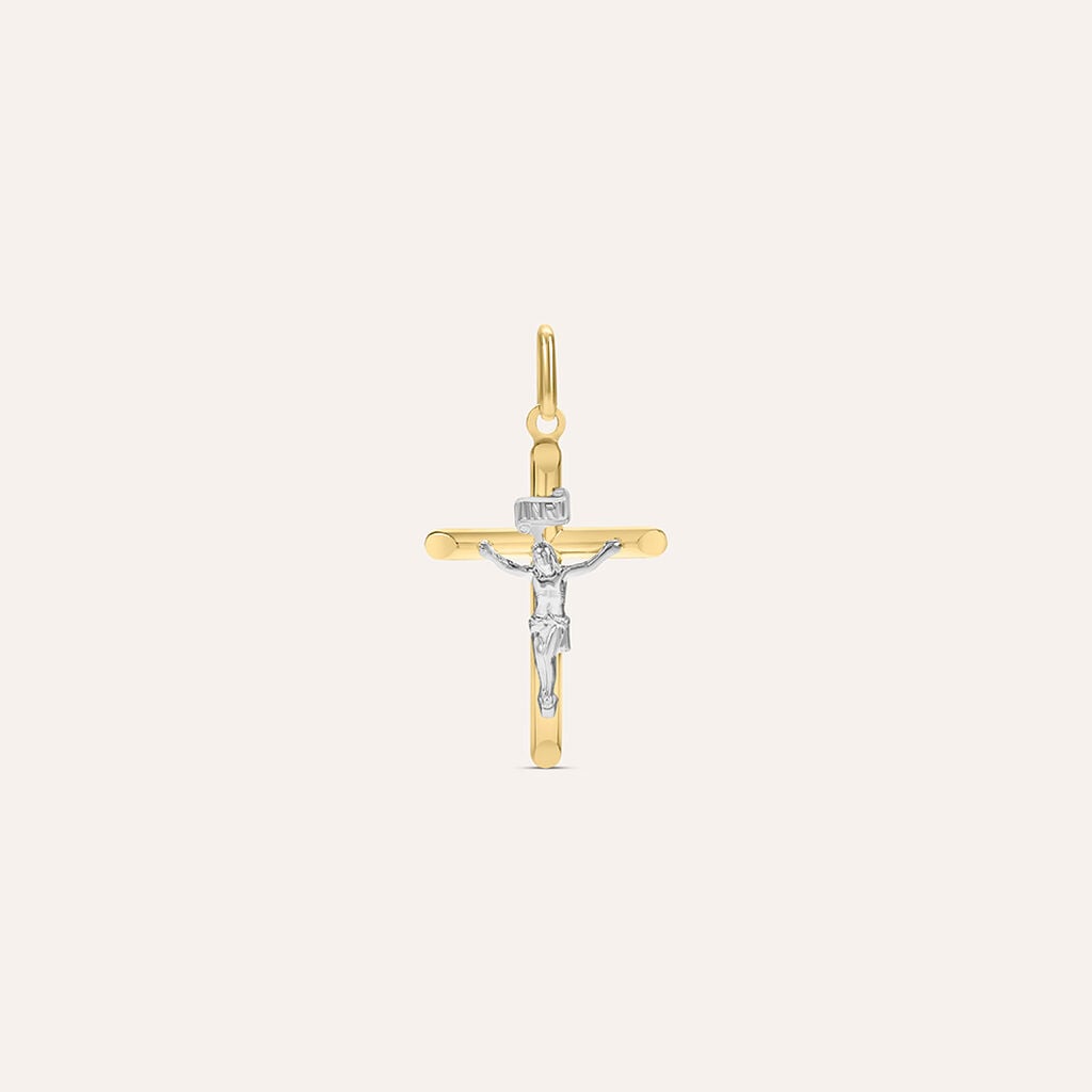 Ciondolo Stroili Holy Croce Oro Giallo Con Cristo Bianco