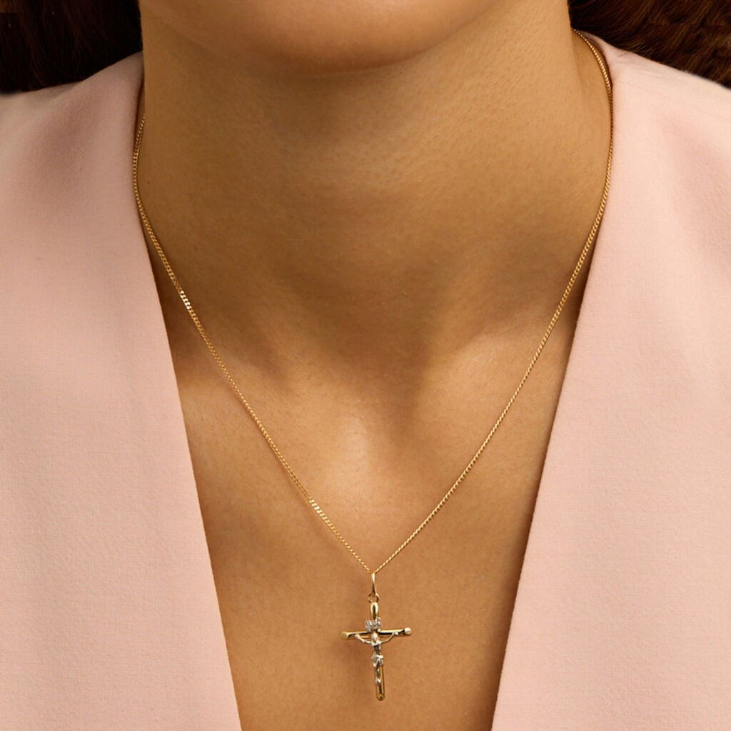 Ciondolo Stroili Holy Croce Oro Giallo Con Cristo Bianco