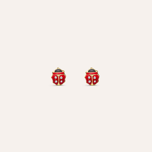 Orecchini a Lobo Stroili Mon Petite Coccinella Oro 9 Kt Smaltato Rosso e Zirconi