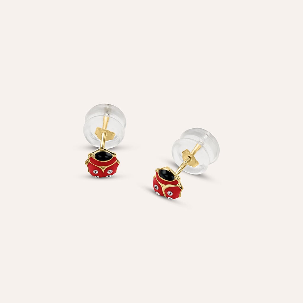 Orecchini a Lobo Stroili Mon Petite Coccinella Oro 9 Kt Smaltato Rosso e Zirconi