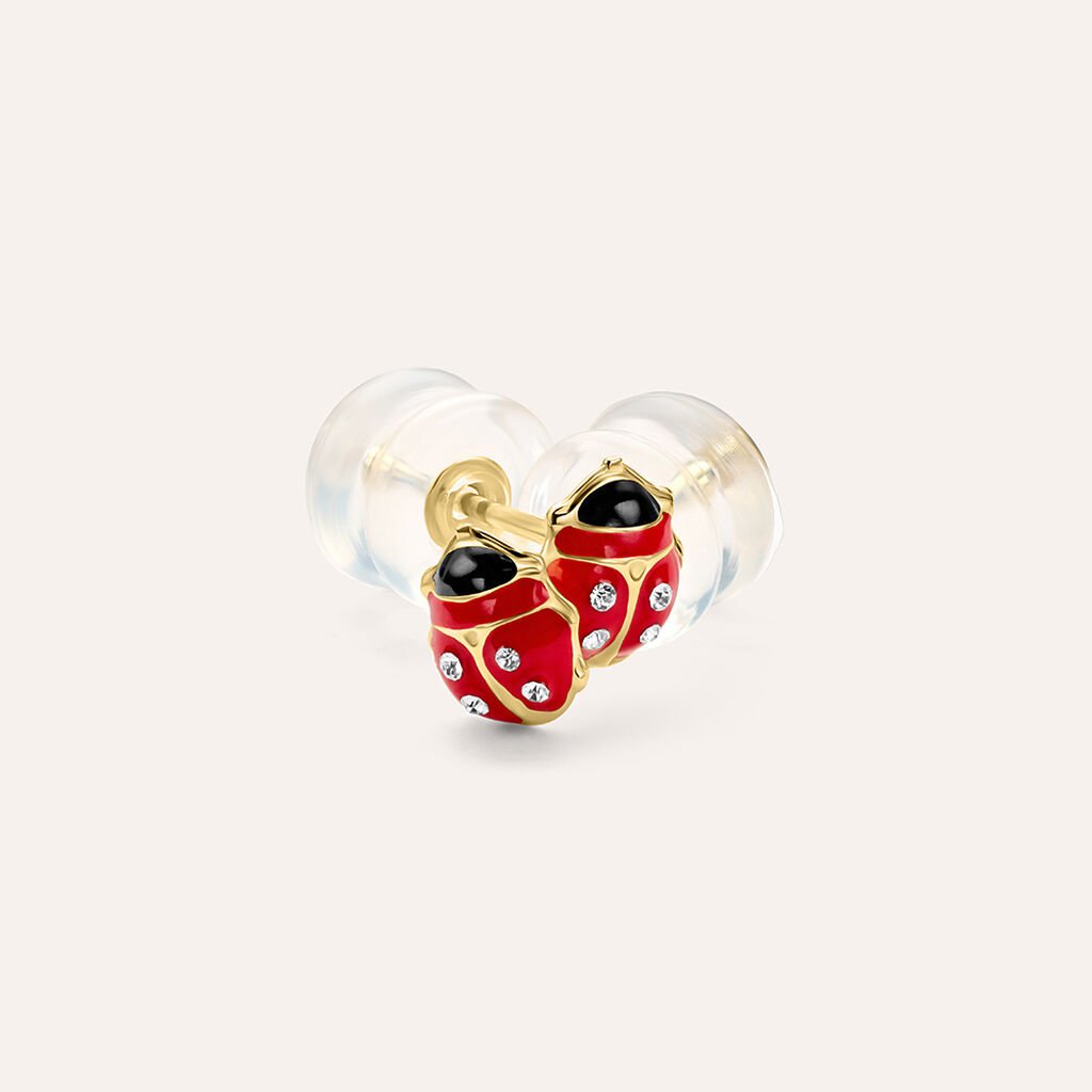 Orecchini a Lobo Stroili Mon Petite Coccinella Oro 9 Kt Smaltato Rosso e Zirconi
