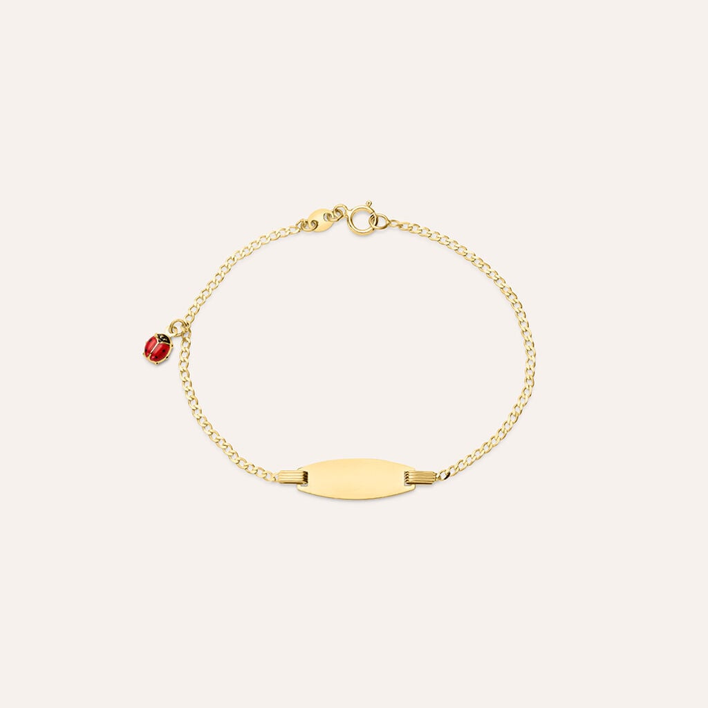 Bracciale Bimbi Stroili Holy Targhetta Coccinella Smalto Rosso Oro Giallo 9 Kt