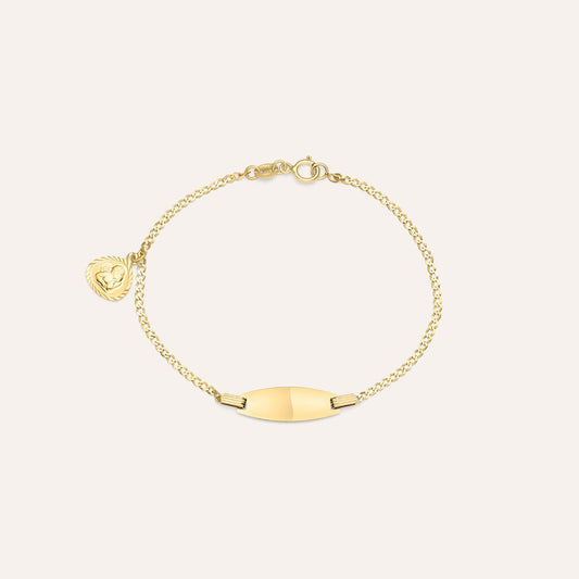 Bracciale Stroili Holy In Oro 9 Kt Targhetta Ovale Liscia Maglia Grumetta + Charm Medaglietta Con Angelo