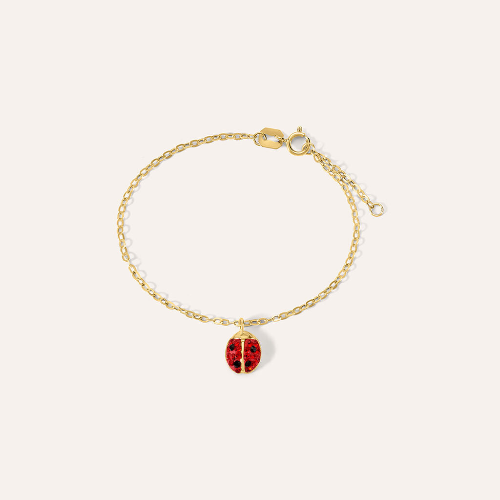 Bracciale Stroili Mon Petit Oro Giallo 9 Kt.con Charm Coccinella Cristallo Rosso