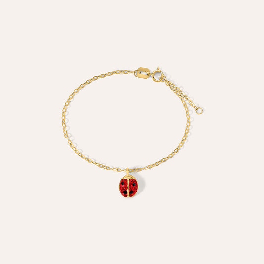 Bracciale Stroili Mon Petit Oro Giallo 9 Kt.con Charm Coccinella Cristallo Rosso