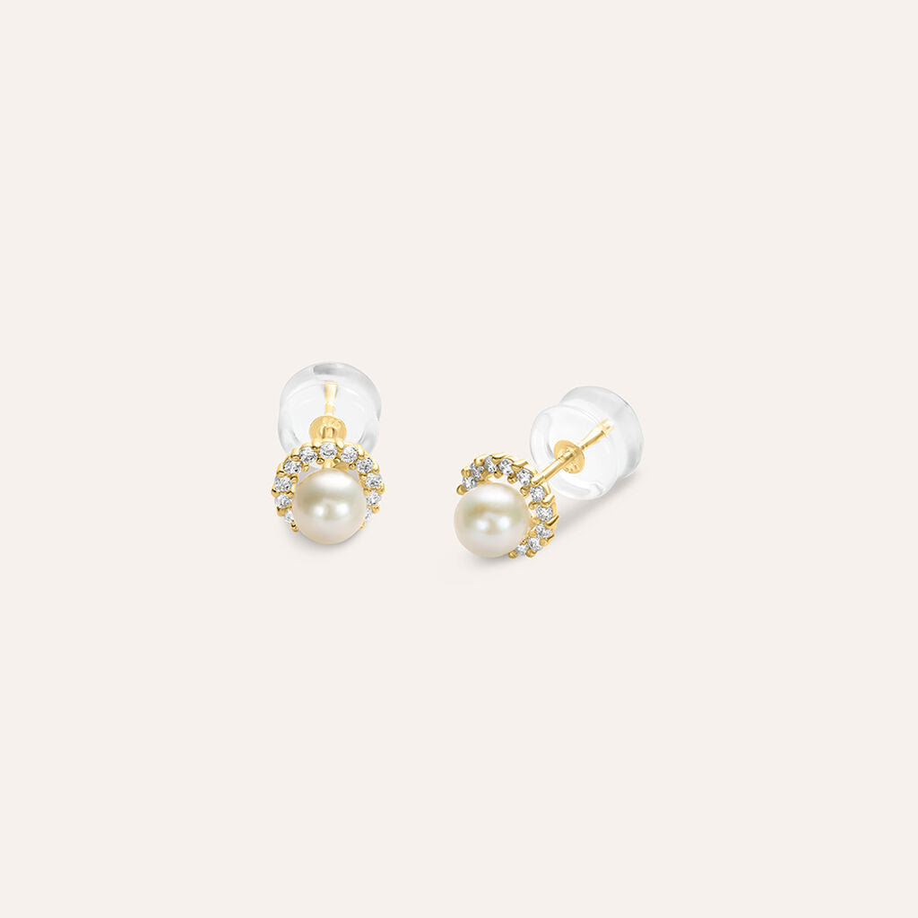 Orecchini Stroili Bon Ton Lobo Perla 4-4,5 Oro Giallo Con Zirconi