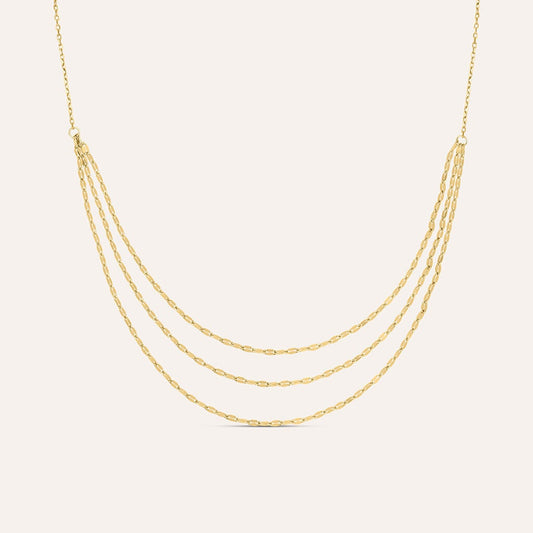 Collana Stroili Beverly Oro Giallo 9 Kt Centrale 3 Fili