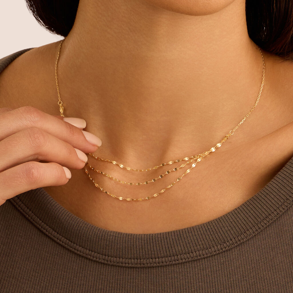 Collana Stroili Beverly Oro Giallo 9 Kt Centrale 3 Fili