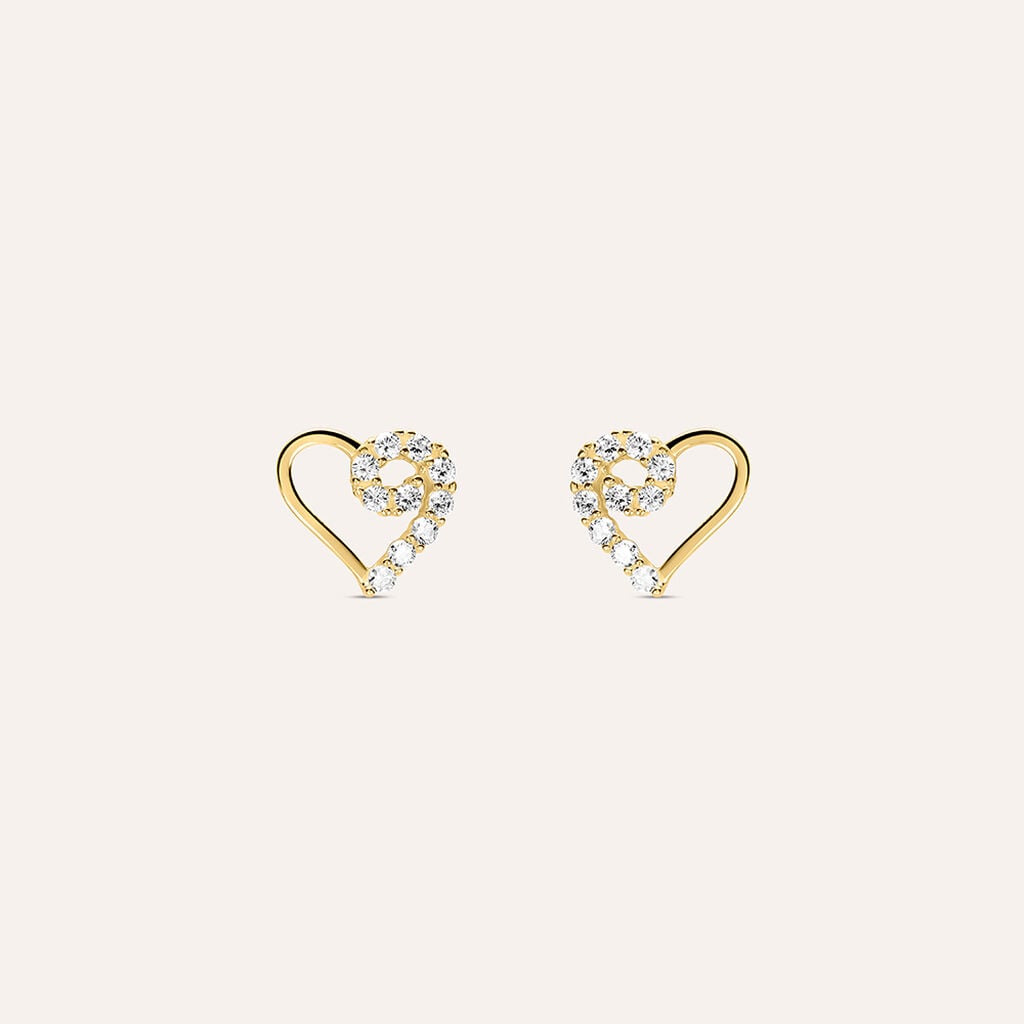 Orecchini a Lobo Stroili Bon Ton Cuore Oro 9 Kt e Zirconi