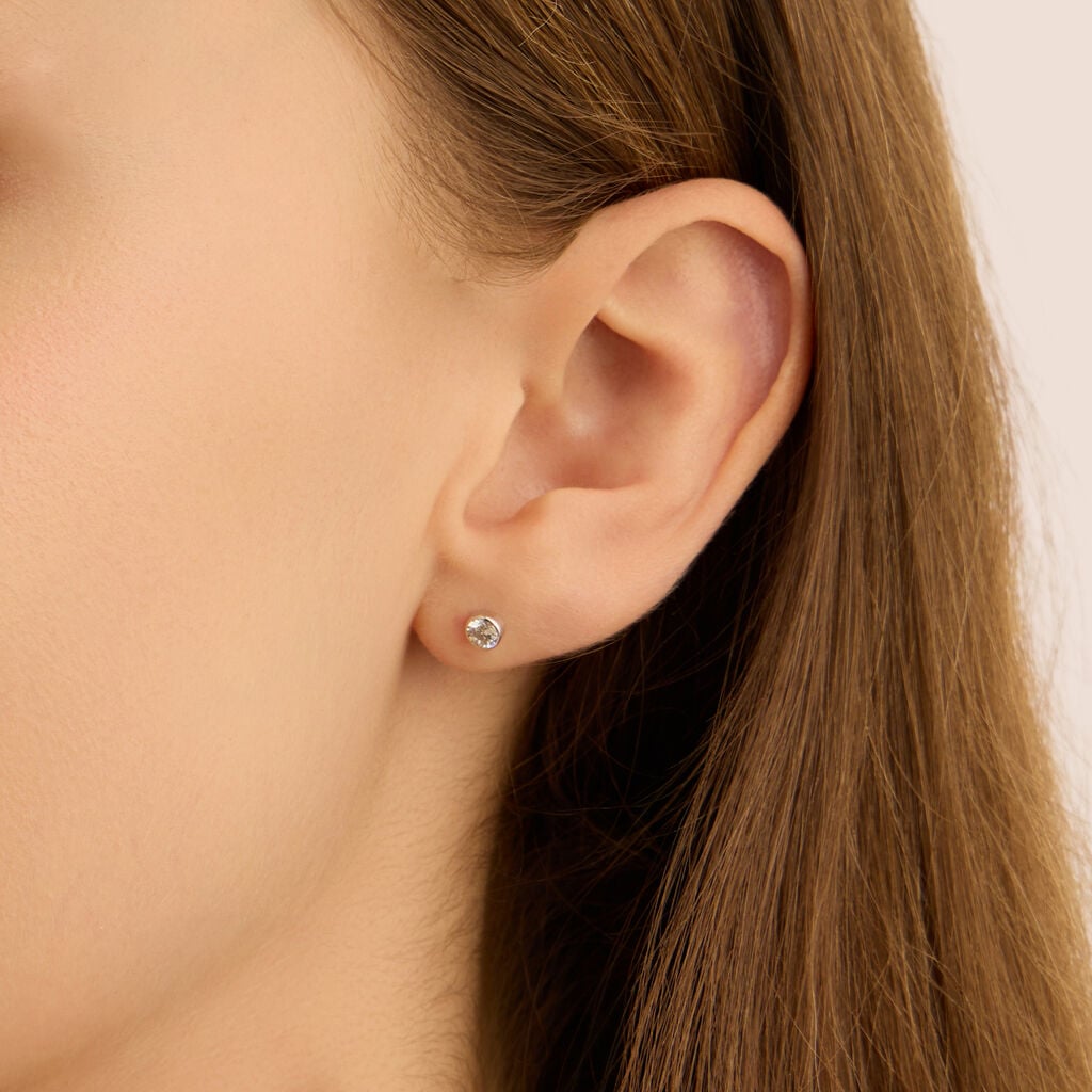Orecchini Lobo Stroili Bon Ton Punto Luce In Oro Bianco 9 Kt.con Zirconi Bianchi