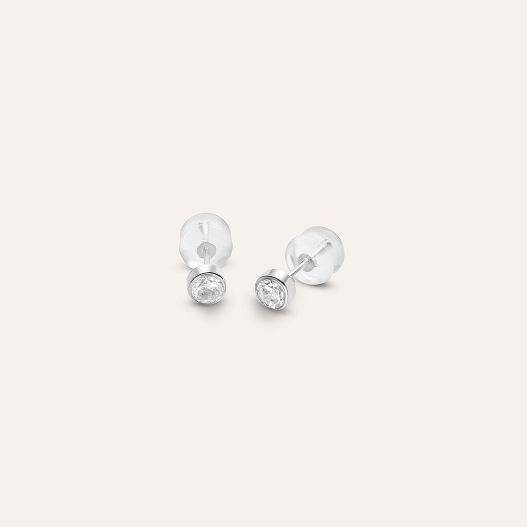 Orecchini Lobo Stroili Bon Ton Punto Luce In Oro Bianco 9 Kt.con Zirconi Bianchi
