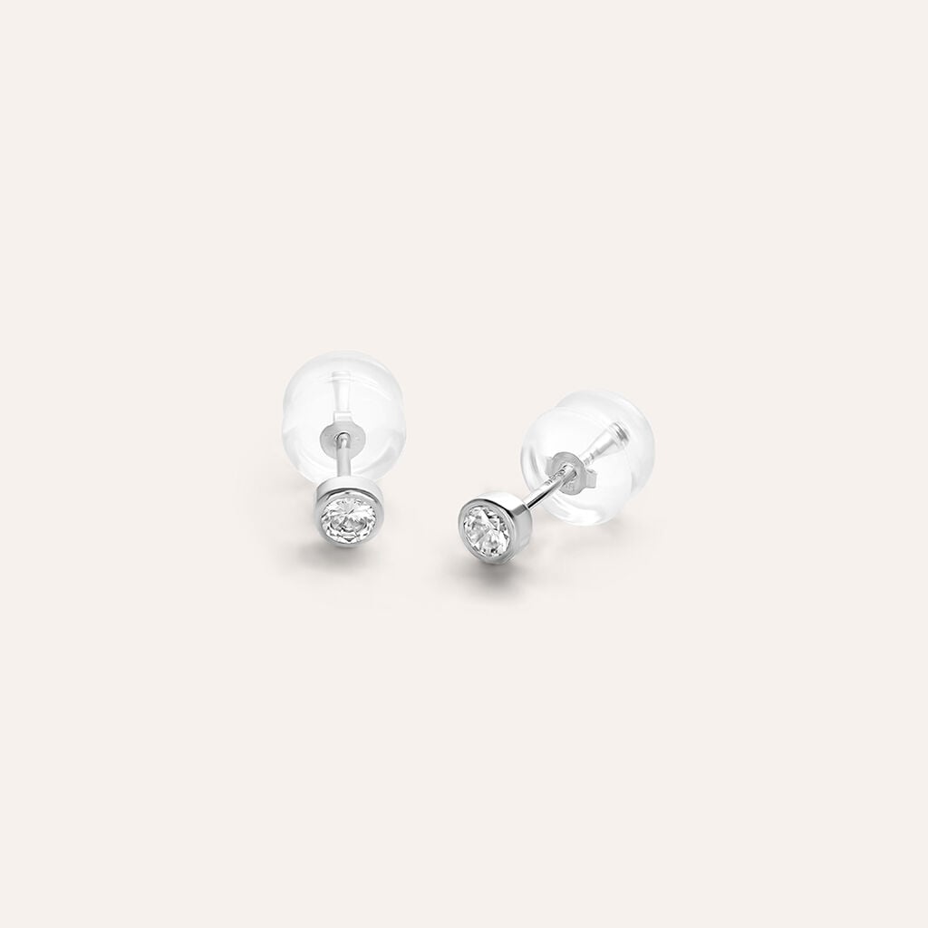 Orecchini Lobo Stroili Bon Ton Punto Luce In Oro Bianco 9 Kt.con Zirconi Bianchi