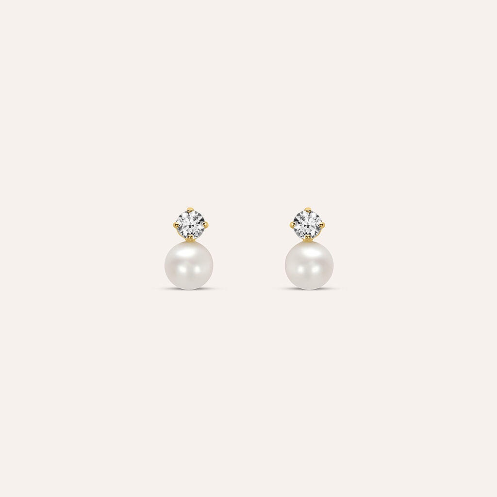 Orecchini Lobo Stroili Bon Ton Oro Bianco 9 Kt con Zircone E Perla