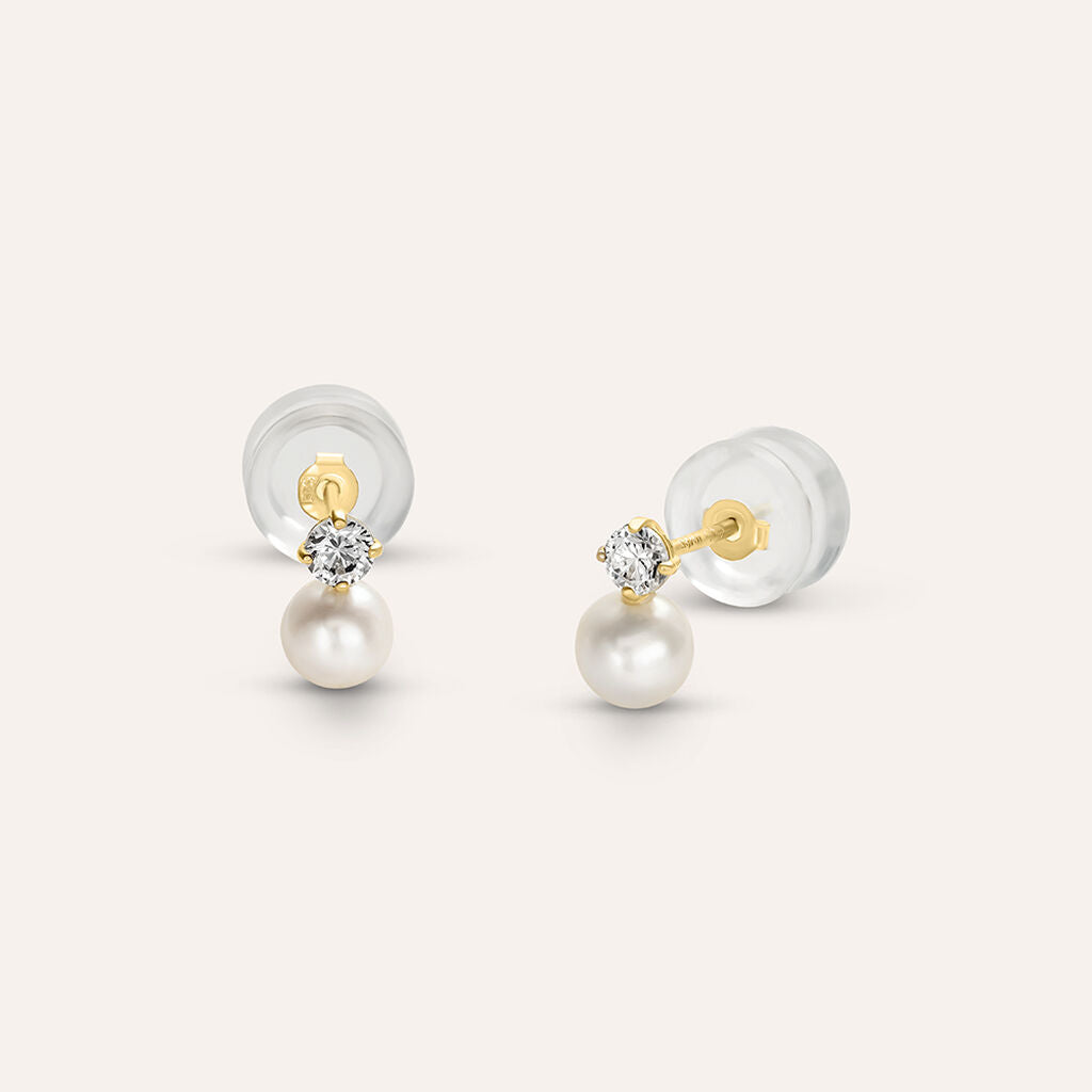 Orecchini Lobo Stroili Bon Ton Oro Bianco 9 Kt con Zircone E Perla
