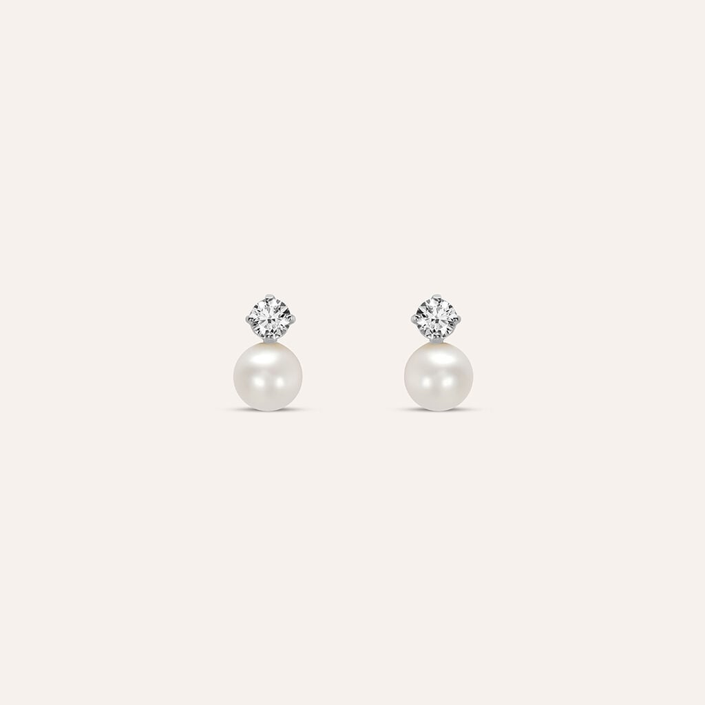 Orecchini a Lobo Stroili Bon Ton Oro Bianco 9 Kt Cubic Zirconia e Perla