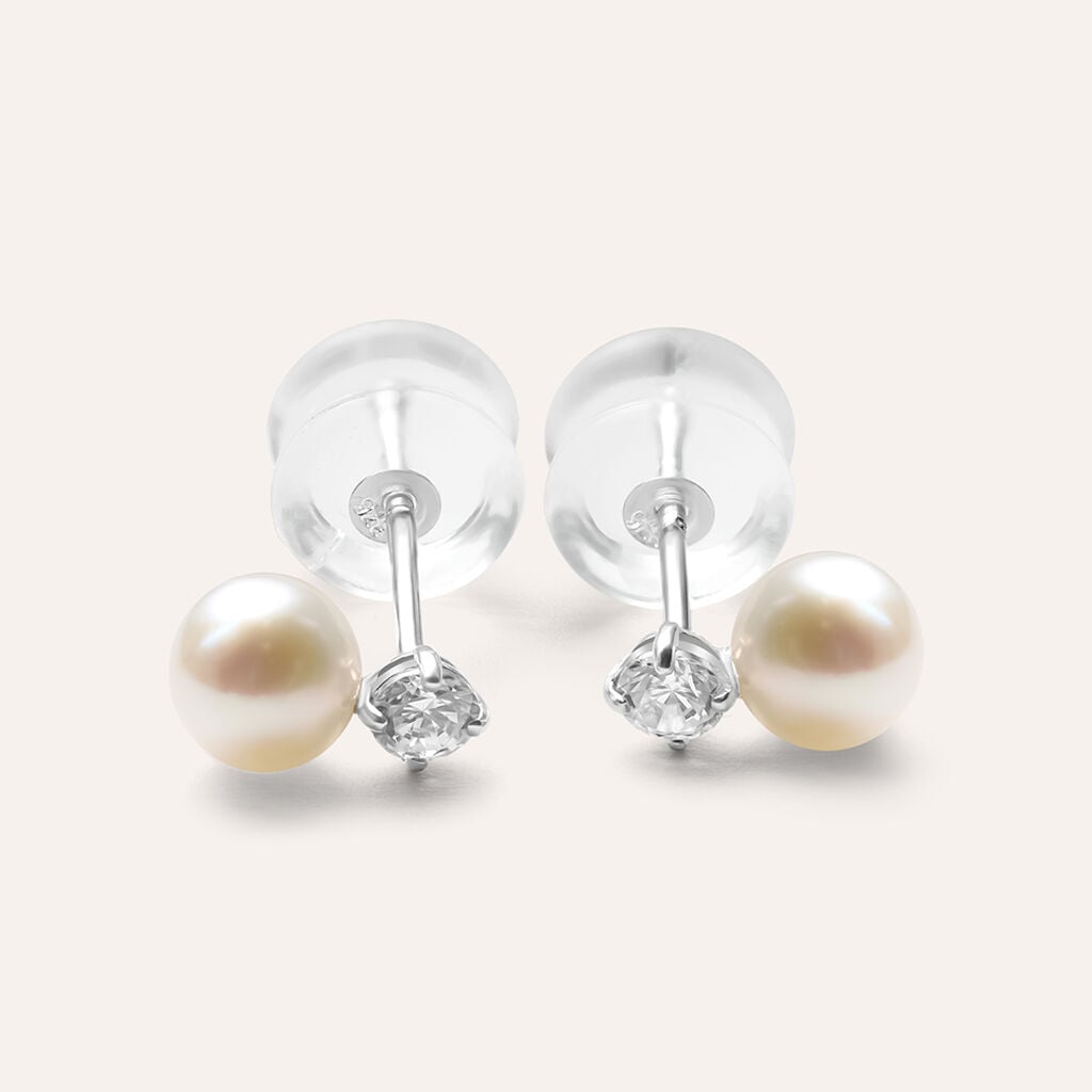 Orecchini a Lobo Stroili Bon Ton Oro Bianco 9 Kt Cubic Zirconia e Perla