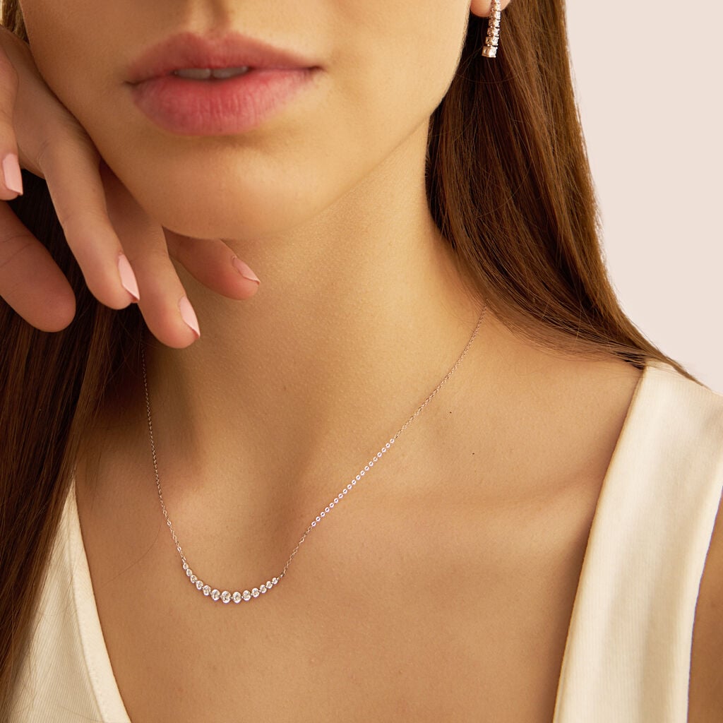 Collana Stroili Claire Oro Bianco 9 Kt Centrale Cubic Zirconia a Decrescere