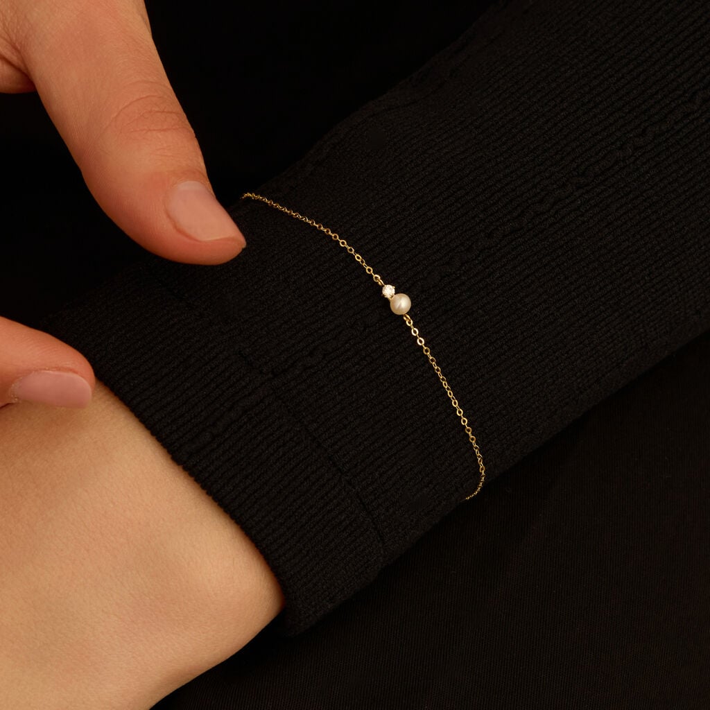 Bracciale Stroili Gabrielle Oro Giallo 9 Kt Perlina Cubic Zirconia