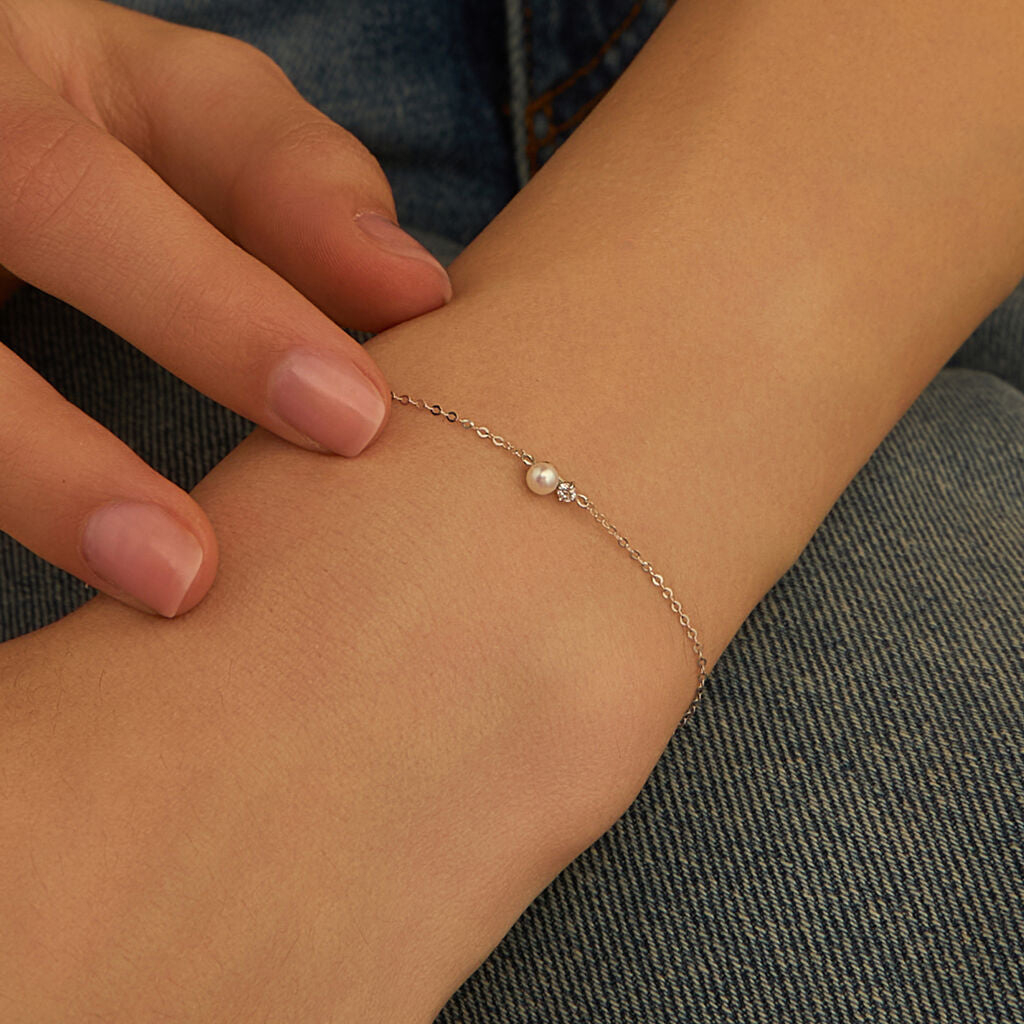 Bracciale Stroili Gabrielle Oro Bianco 9 Kt Perla e Cubic Zirconia
