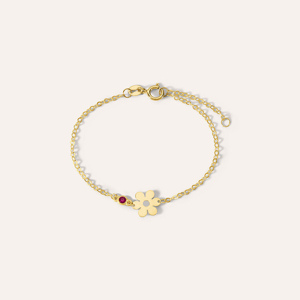 Bracciale Bimba Stroili Mon Petit Oro Giallo 9 Kt Fiore Cubic Zirconia Fucsia