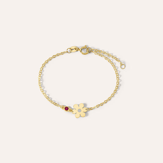 Bracciale Bimba Stroili Mon Petit Oro Giallo 9 Kt Fiore Cubic Zirconia Fucsia