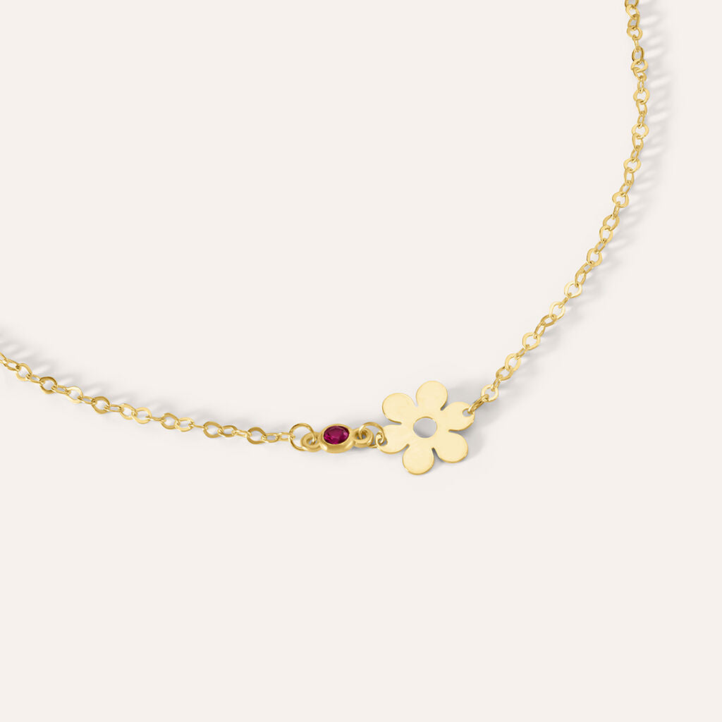 Bracciale Bimba Stroili Mon Petit Oro Giallo 9 Kt Fiore Cubic Zirconia Fucsia
