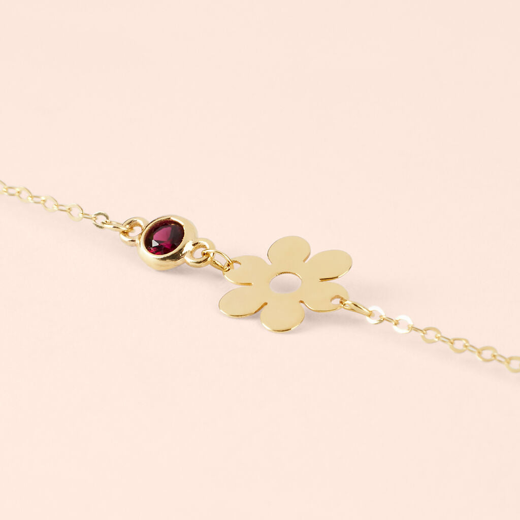 Bracciale Bimba Stroili Mon Petit Oro Giallo 9 Kt Fiore Cubic Zirconia Fucsia