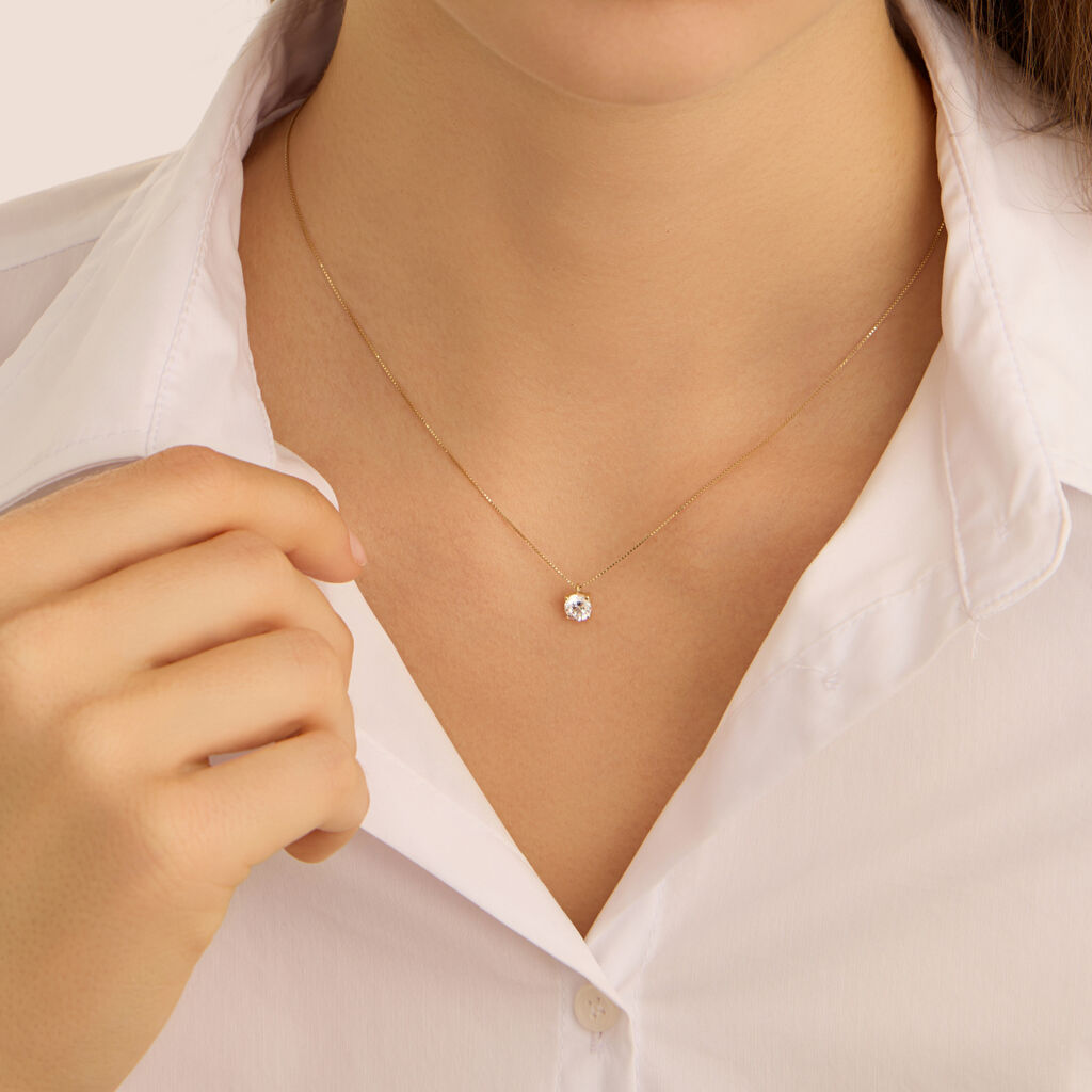 Collana Stroili Claire Punto Luce Maglia Veneziana Oro Giallo 9 Kt Cubic Zirconia