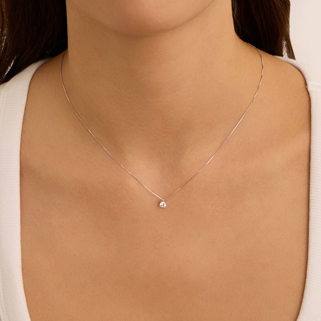 Collana Stroili Claire Punto Luce Oro Bianco 9 Kt Maglia Veneziana Cubic Zirconia