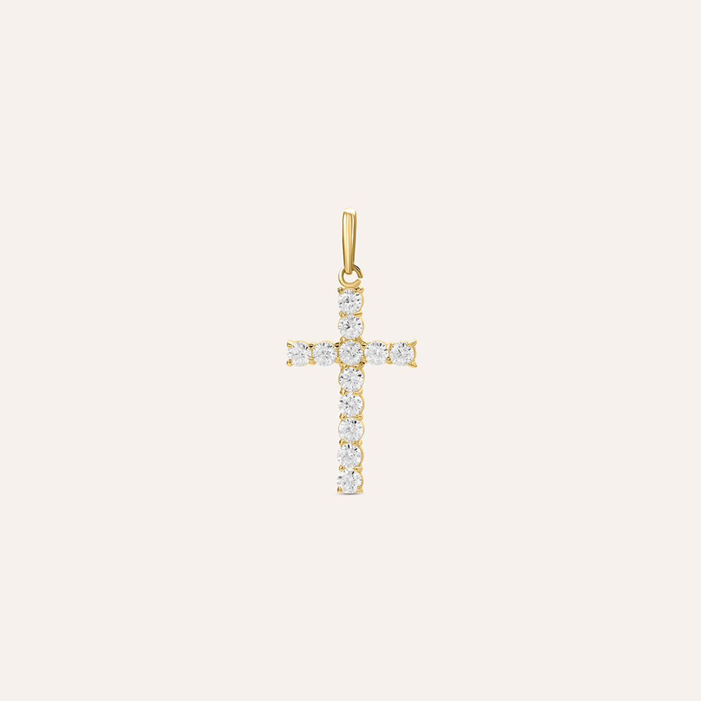 Pendente Stroili Holy Croce Oro Giallo 9 Kt Con Zirconi Bianchi