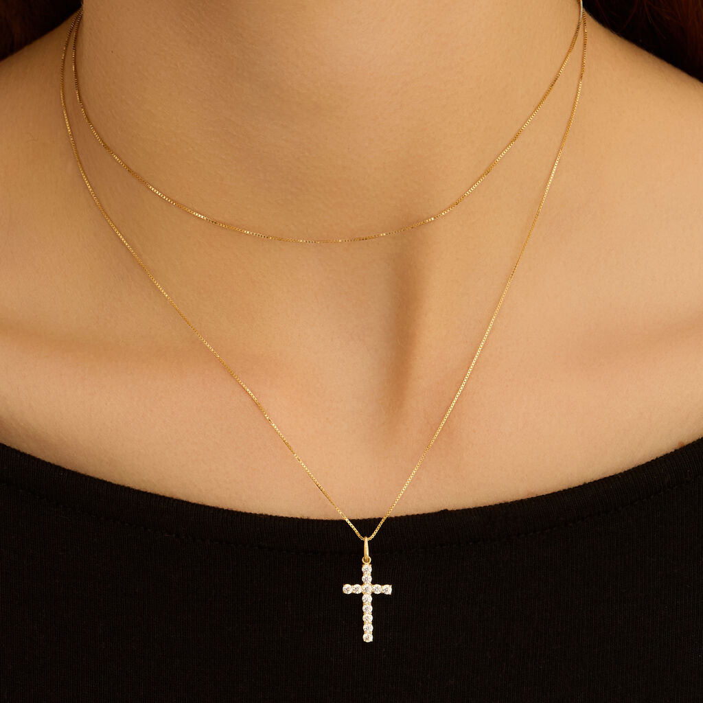 Pendente Stroili Holy Croce Oro Giallo 9 Kt Con Zirconi Bianchi