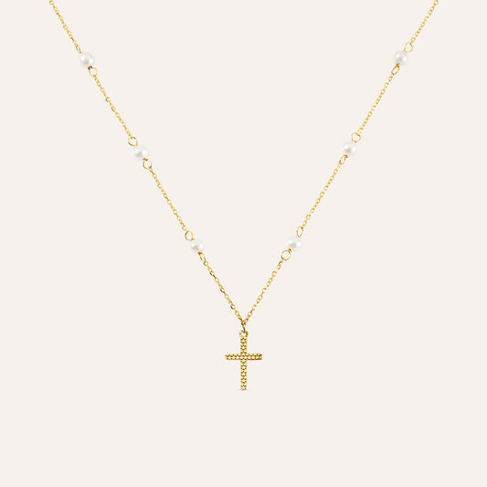 Collana Stroili Holy Oro Giallo 9 Kt Catena Maglia Forzatina Croce Centrale E Perle