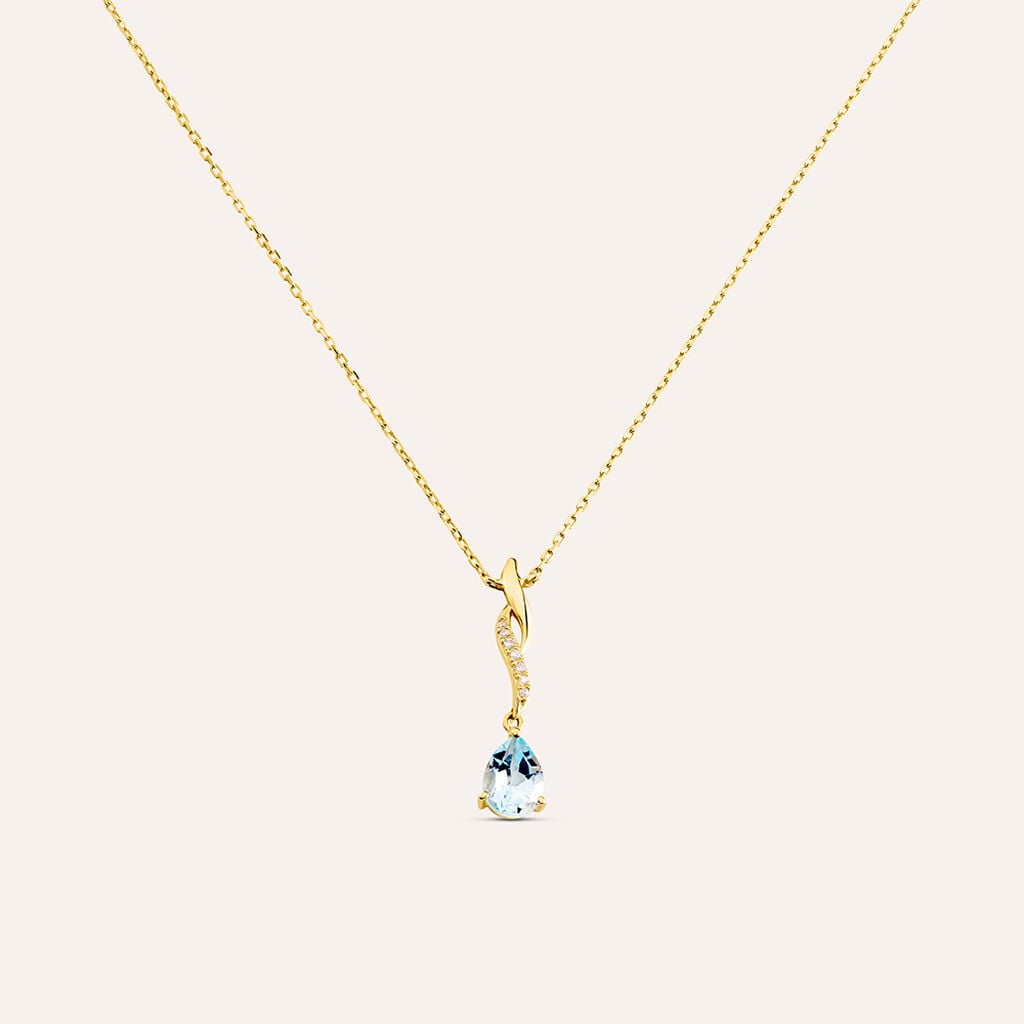 Collana Stroili Amelie Oro Giallo 9 Kt Maglia Forzatina Pendente Topazio Azzurro Con Cristalli Bianchi