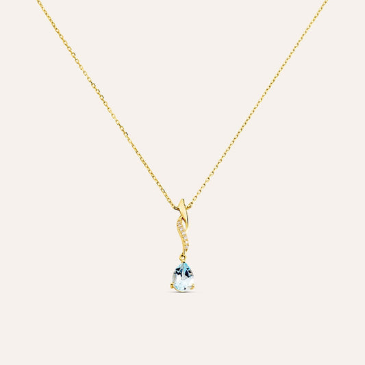 Collana Stroili Amelie Oro Giallo 9 Kt Maglia Forzatina Pendente Topazio Azzurro Con Cristalli Bianchi