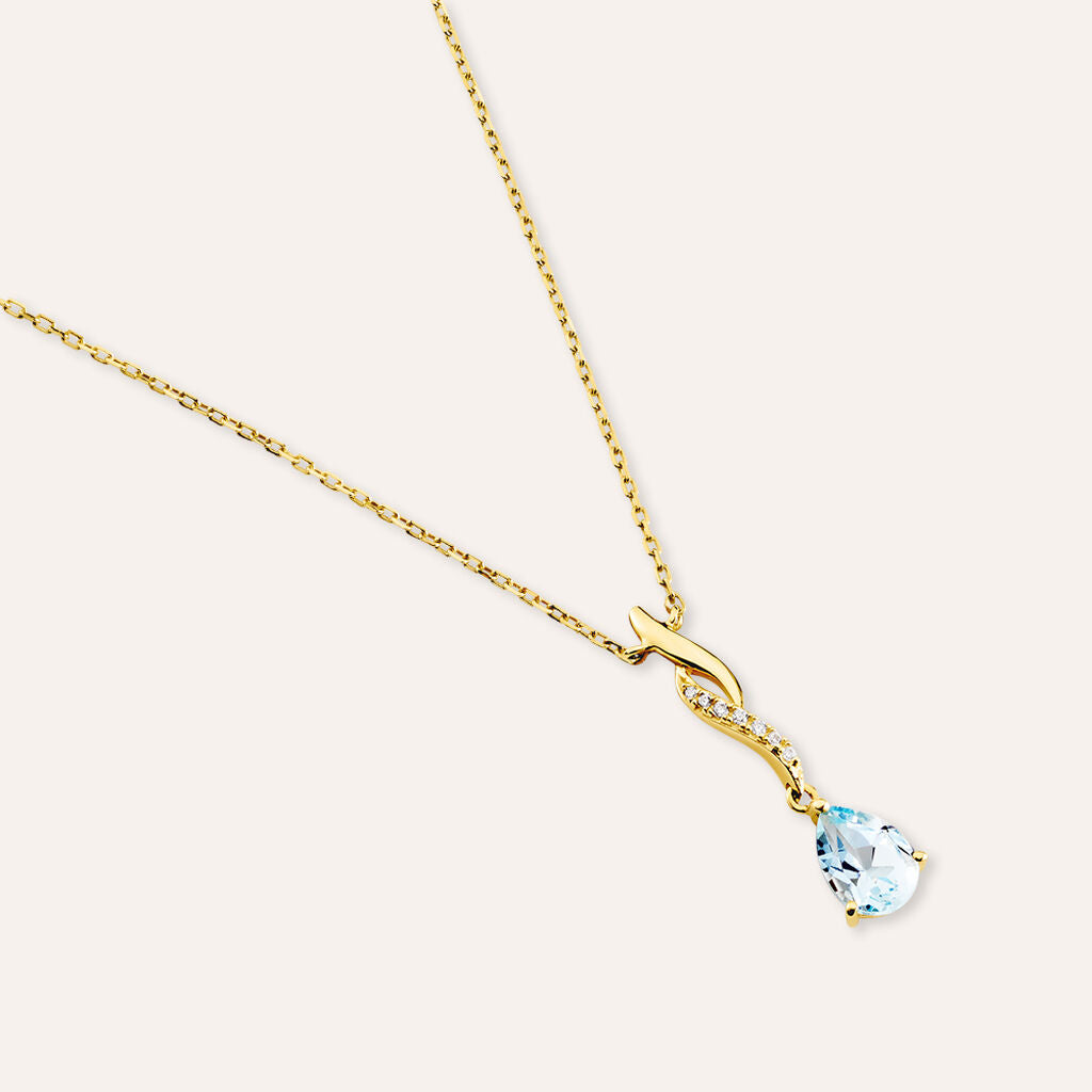 Collana Stroili Amelie Oro Giallo 9 Kt Maglia Forzatina Pendente Topazio Azzurro Con Cristalli Bianchi